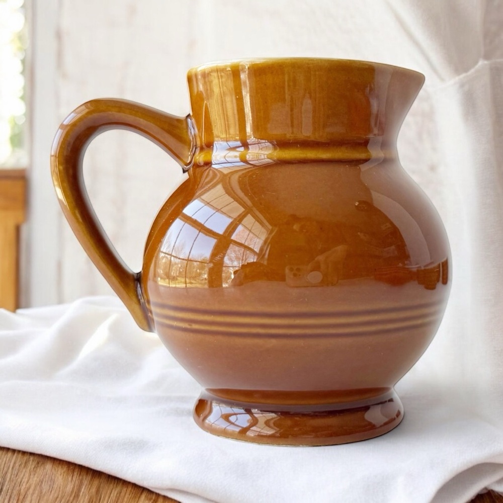 Emile Henry France Brown Ribbed Ceramic Pitcher - SMALL